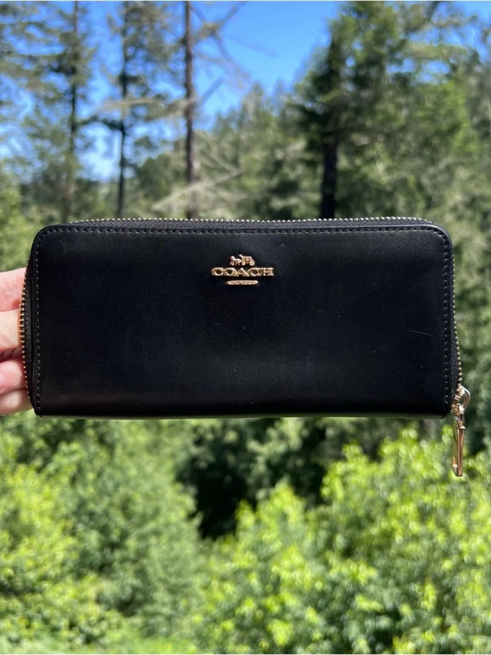 COACH Leather Wallet Wristlet Clutch Deep Berry Purple Pebble Leather AUTHENTIC